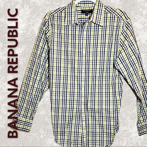 Banana Republic Non-Iron Classic Plaid Button Up Long Sleeve Cotton Shirt, 33-34 - Picture 1 of 7